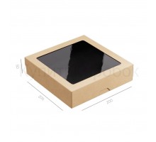 Картонная коробка с окошком чёрная 200х200х50 мм
